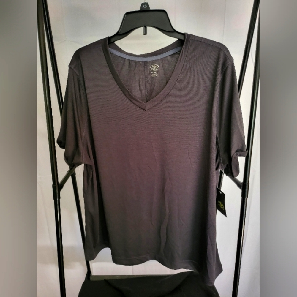 ATHLETIC WORKS Active Exercise Wear Dark Grey V-Neck Shirt Top XXXL 3XG …